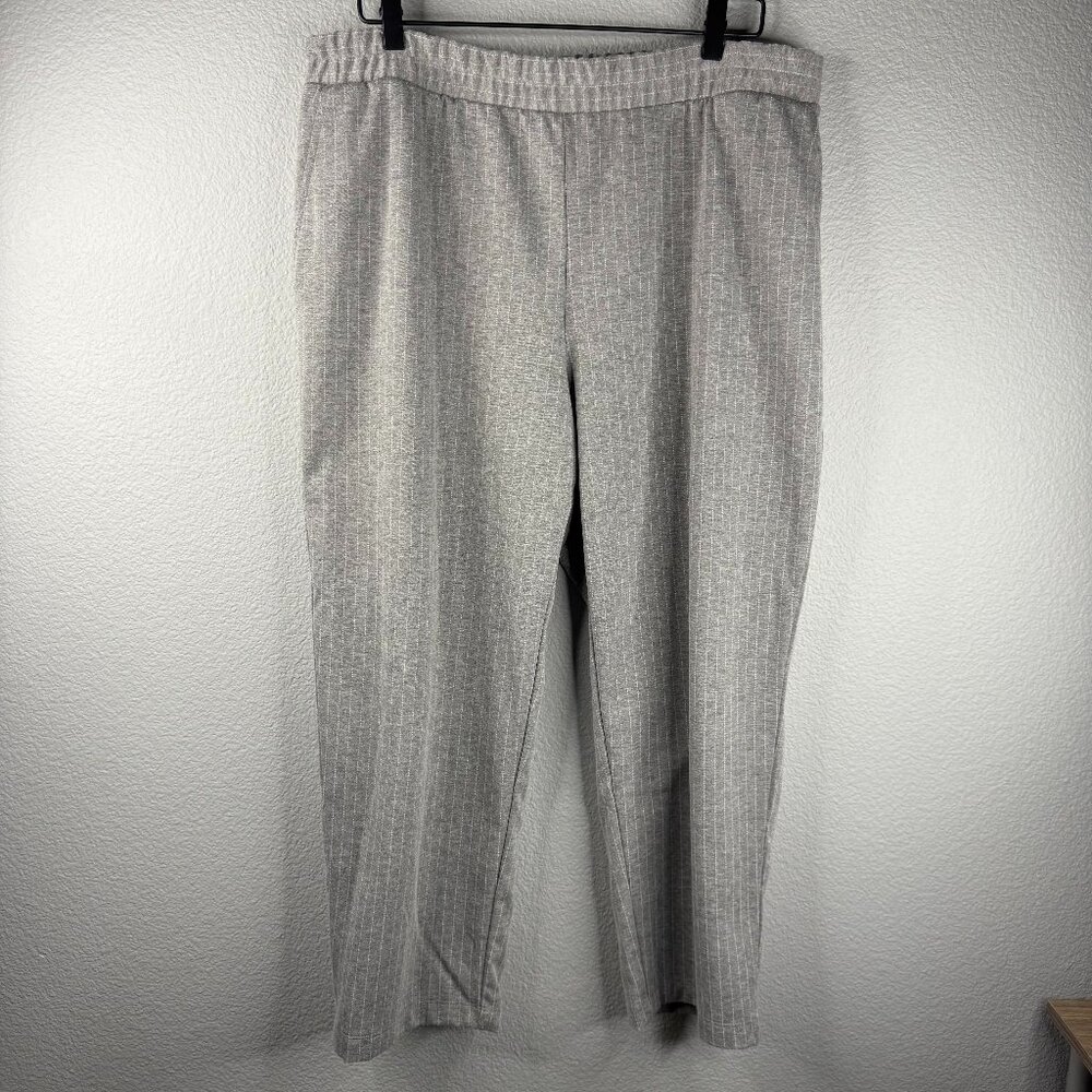 Women's Neutral Gray Pinstripe Pull-On Pants